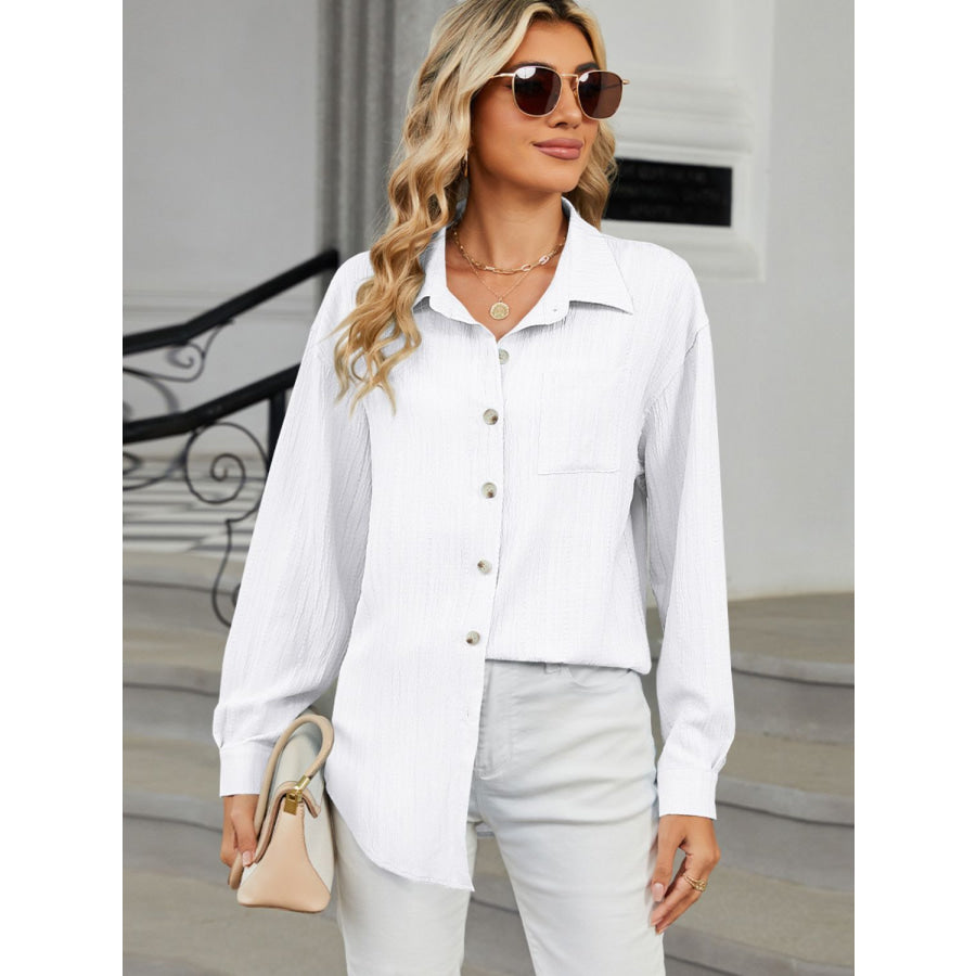 Collared Neck Long Sleeve Shirt Apparel and Accessories