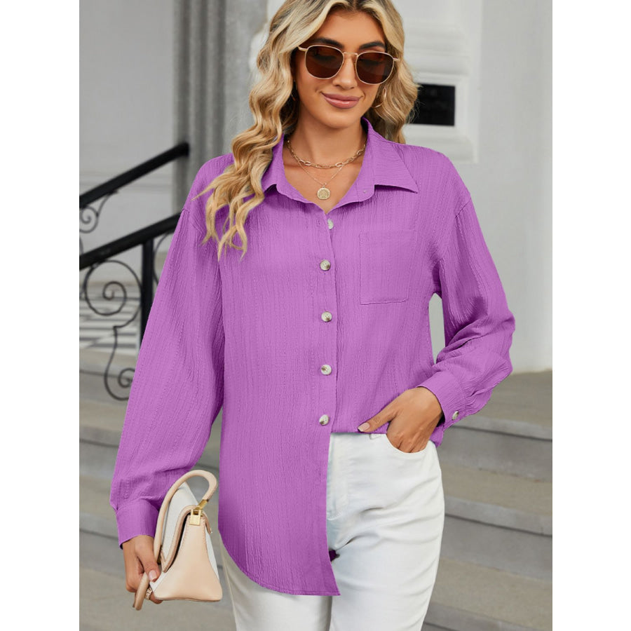 Collared Neck Long Sleeve Shirt Apparel and Accessories