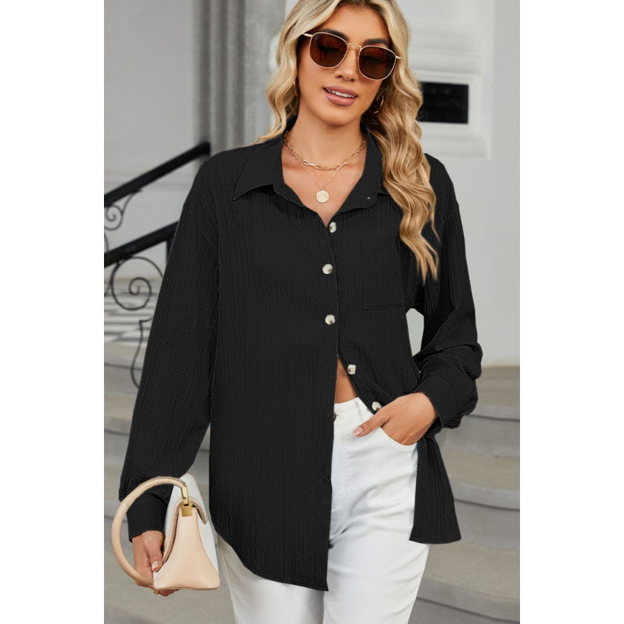 Collared Neck Long Sleeve Shirt Apparel and Accessories