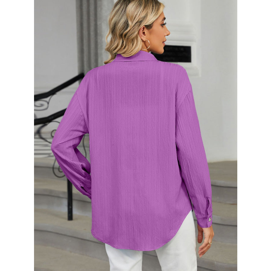 Collared Neck Long Sleeve Shirt Apparel and Accessories