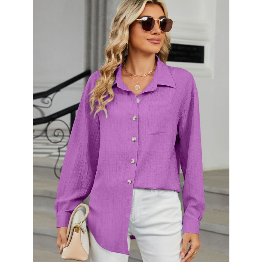 Collared Neck Long Sleeve Shirt Apparel and Accessories