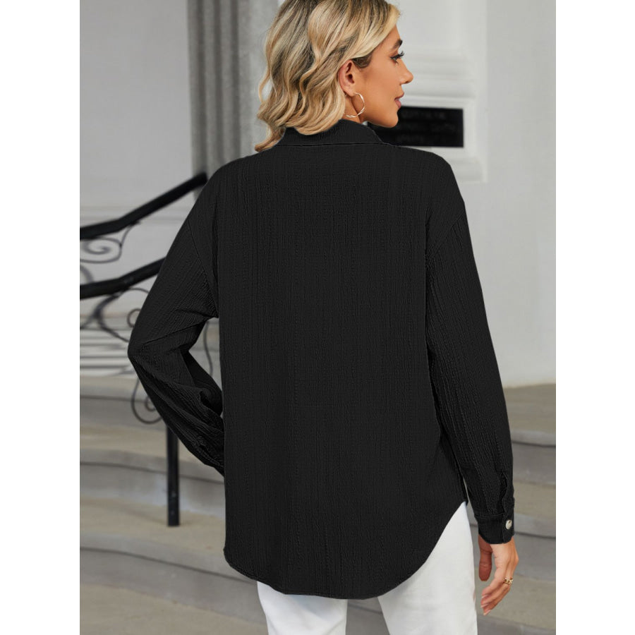 Collared Neck Long Sleeve Shirt Apparel and Accessories