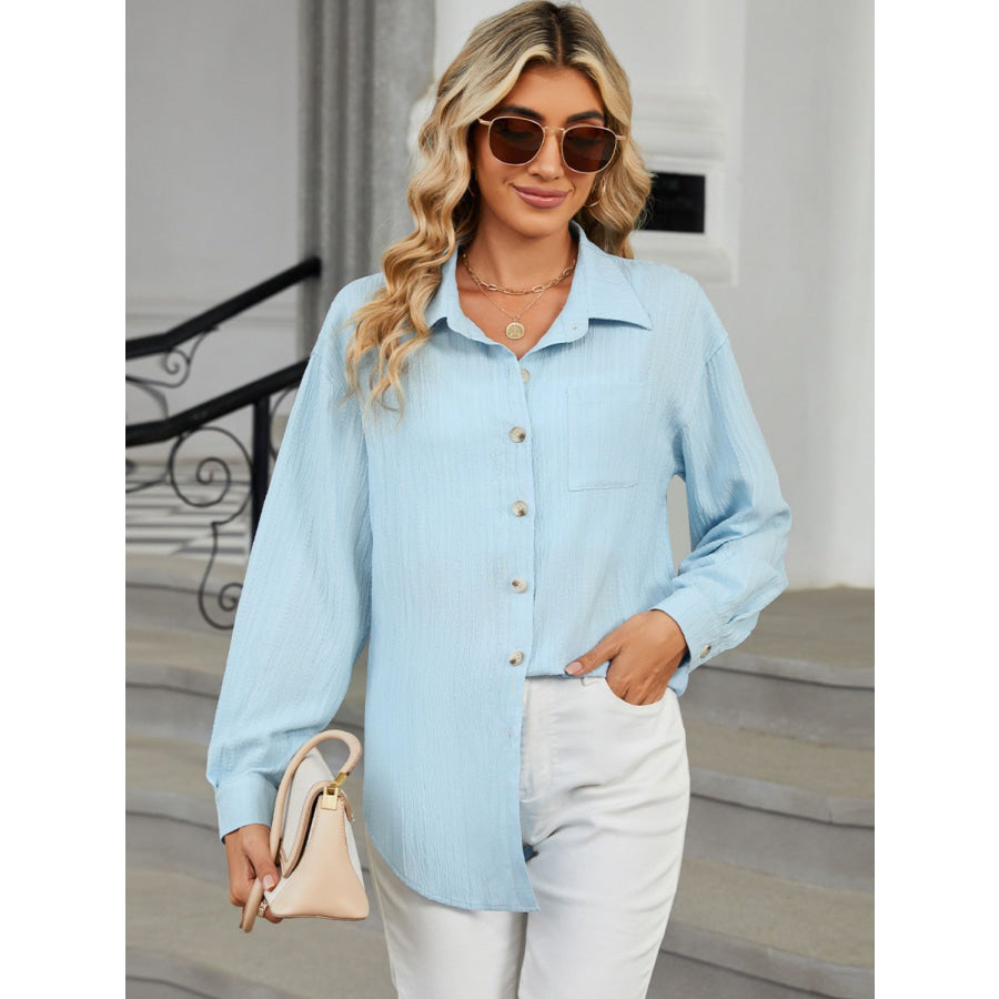 Collared Neck Long Sleeve Shirt Apparel and Accessories