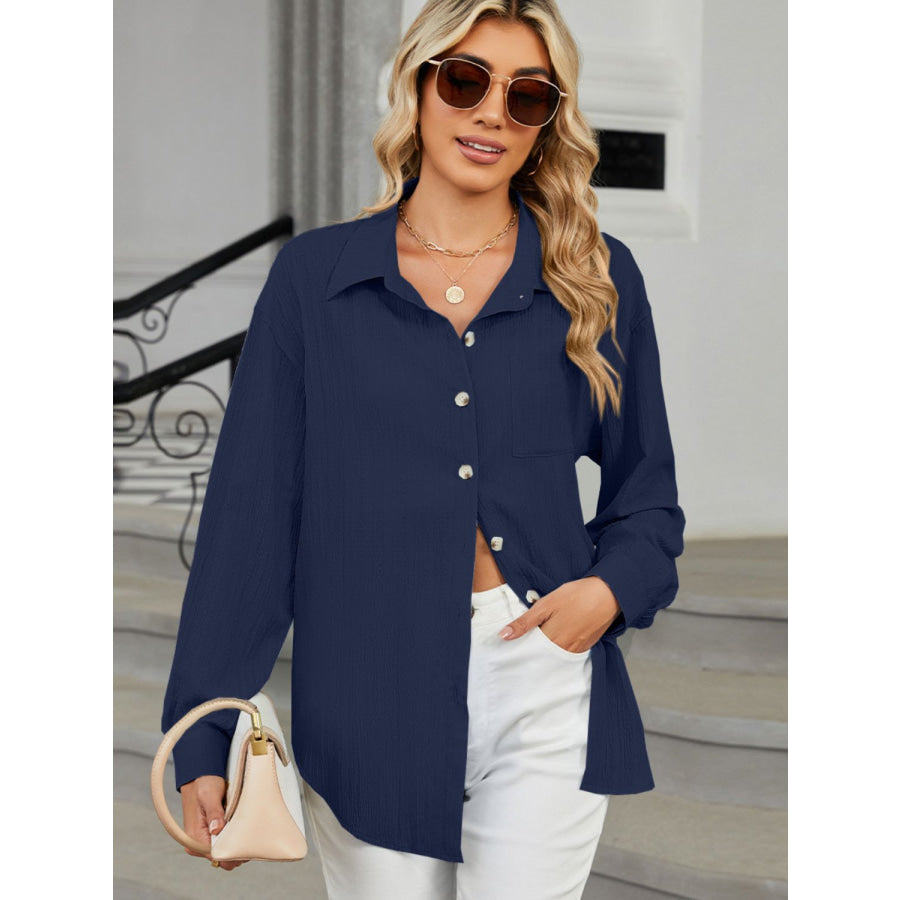 Collared Neck Long Sleeve Shirt Apparel and Accessories