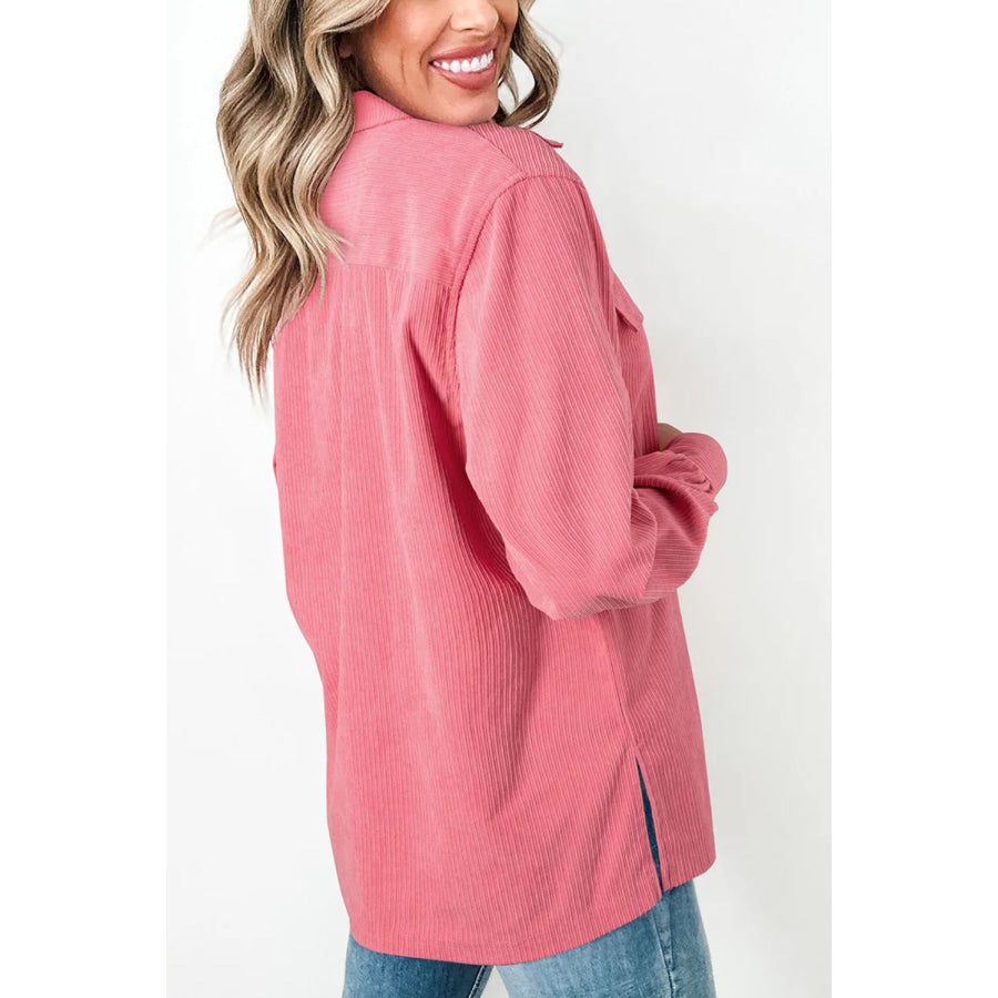 Collared Neck Long Sleeve Shirt Dusty Pink / S Apparel and Accessories