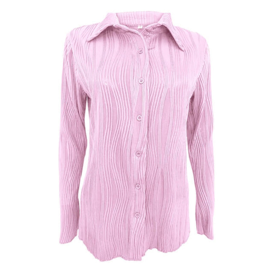 Collared Neck Long Sleeve Shirt Clothing