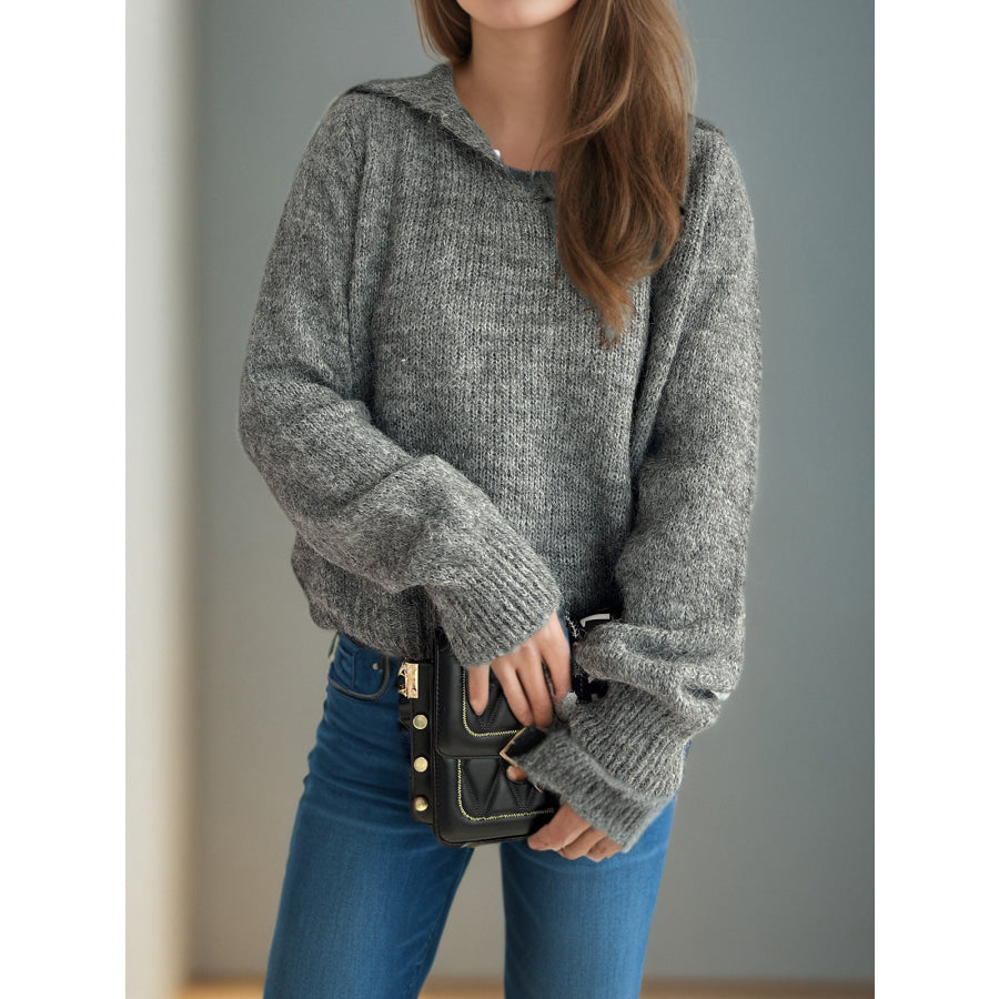 Collared Neck Long Sleeve Sweater Apparel and Accessories