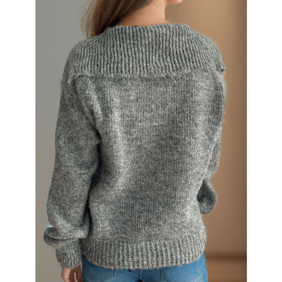 Collared Neck Long Sleeve Sweater Apparel and Accessories