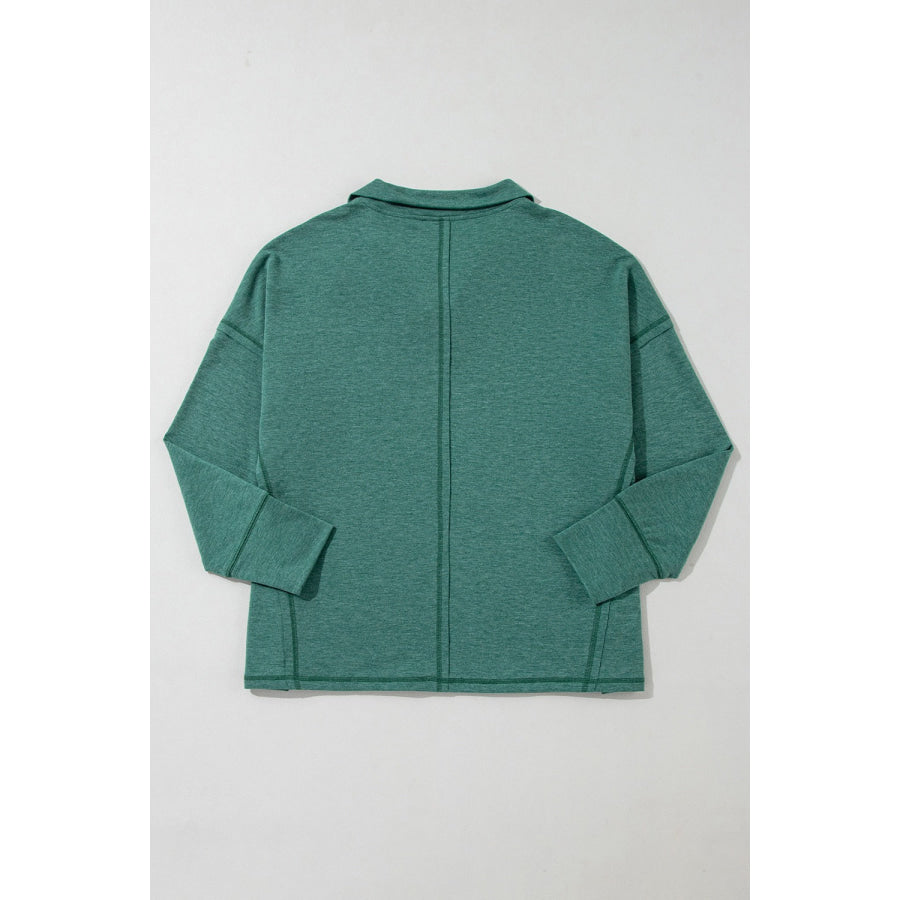 Collared Neck Long Sleeve Sweatshirt Apparel and Accessories