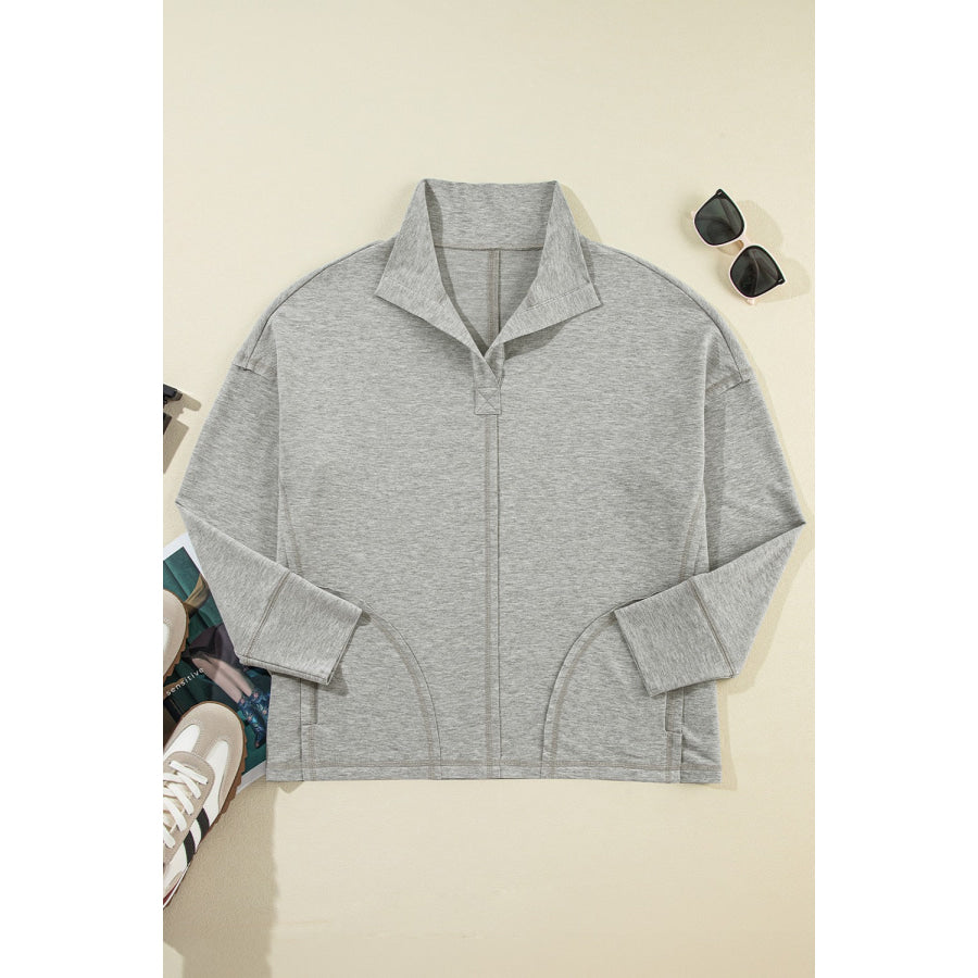 Collared Neck Long Sleeve Sweatshirt Apparel and Accessories