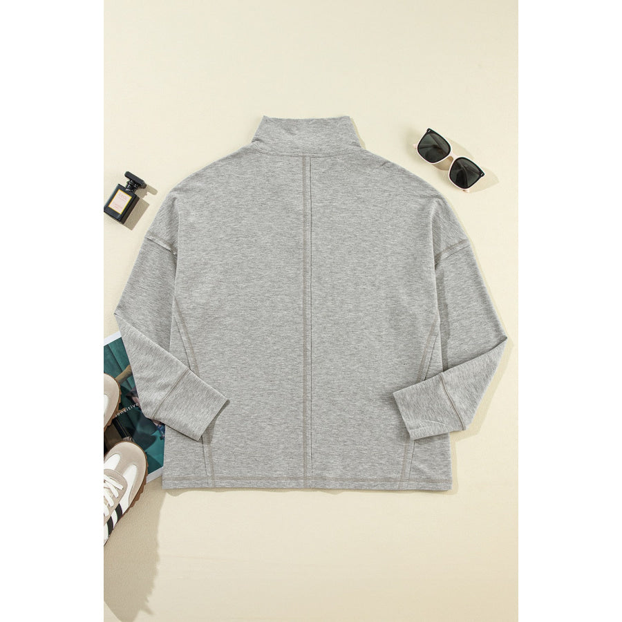 Collared Neck Long Sleeve Sweatshirt Apparel and Accessories