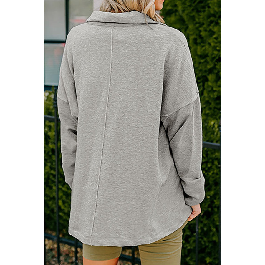 Collared Neck Long Sleeve Sweatshirt Apparel and Accessories