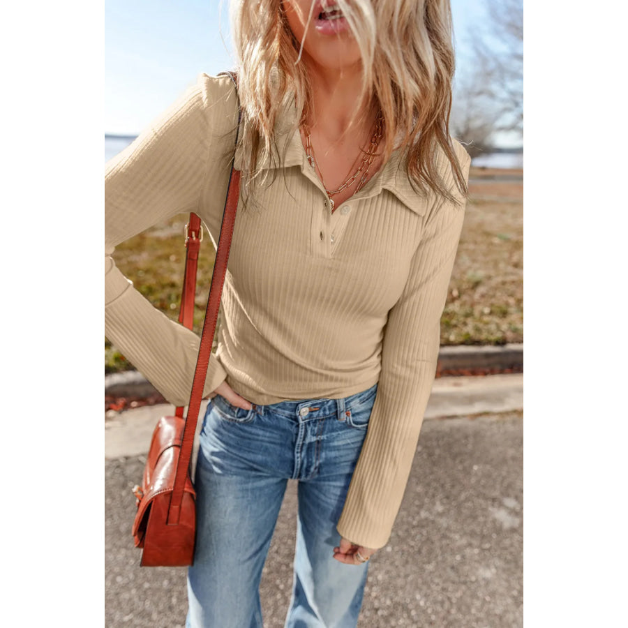 Collared Neck Long Sleeve Top Apparel and Accessories