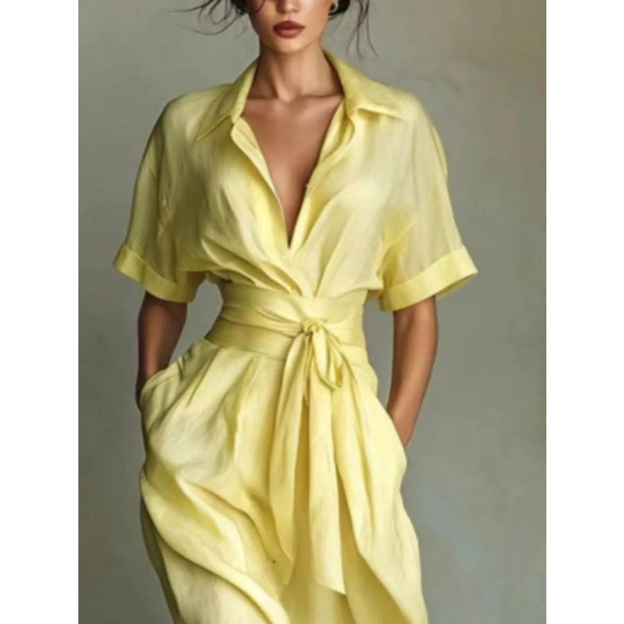 Collared Neck Maxi Shirt Dress Apparel and Accessories