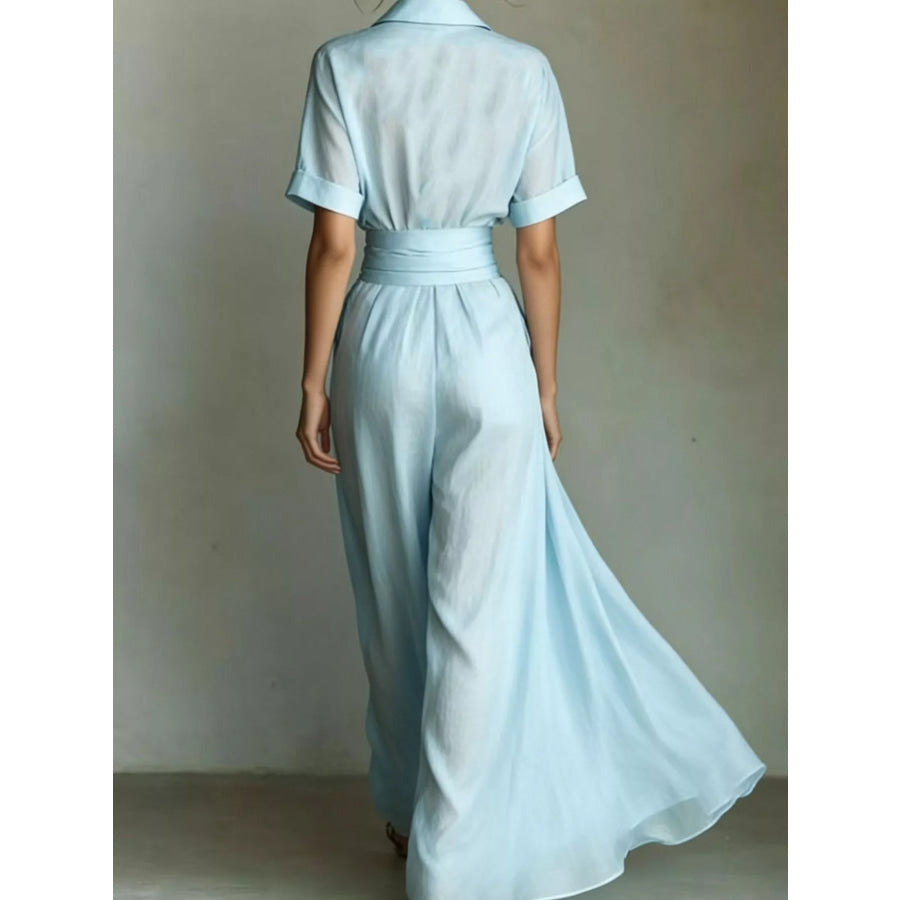 Collared Neck Maxi Shirt Dress Apparel and Accessories