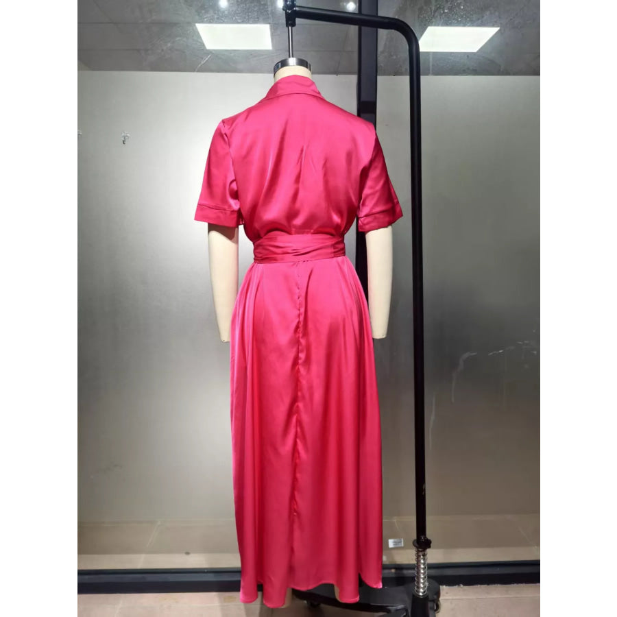 Collared Neck Maxi Shirt Dress Apparel and Accessories