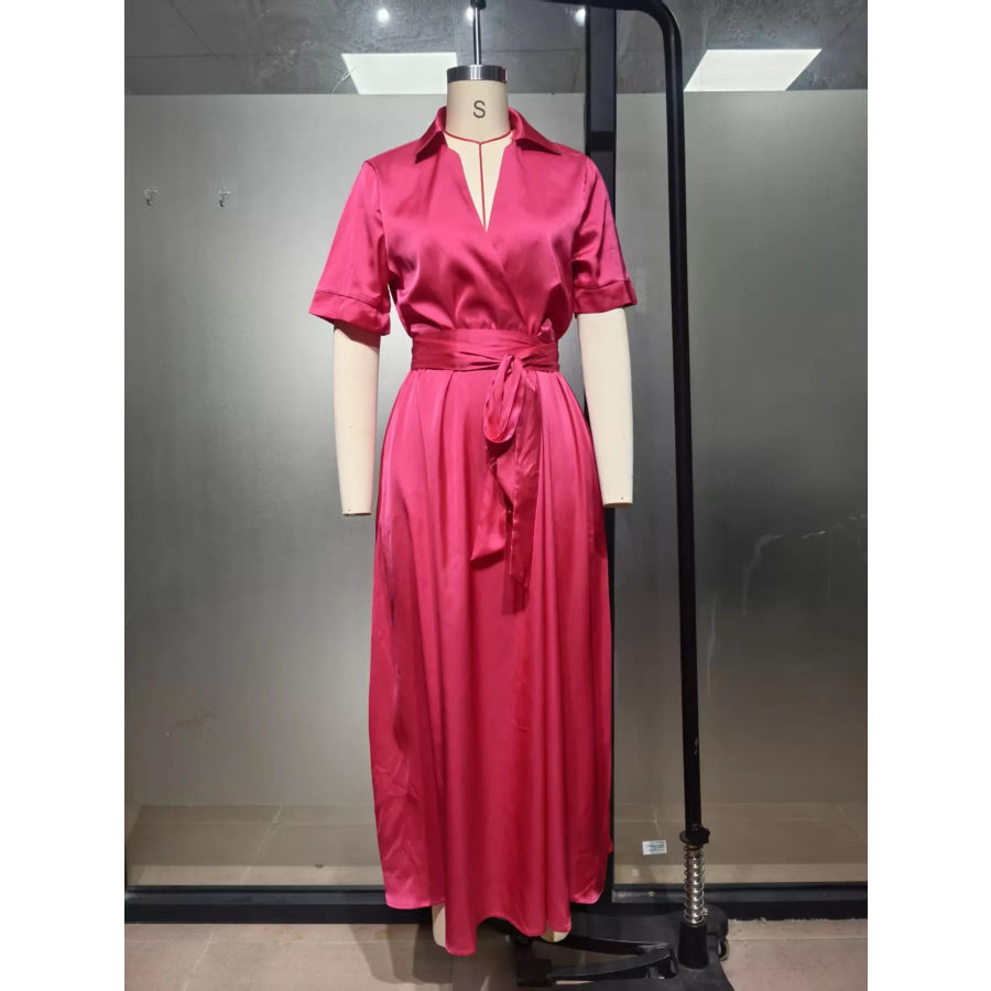 Collared Neck Maxi Shirt Dress Apparel and Accessories