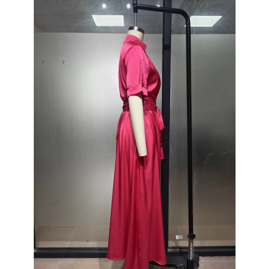 Collared Neck Maxi Shirt Dress Apparel and Accessories