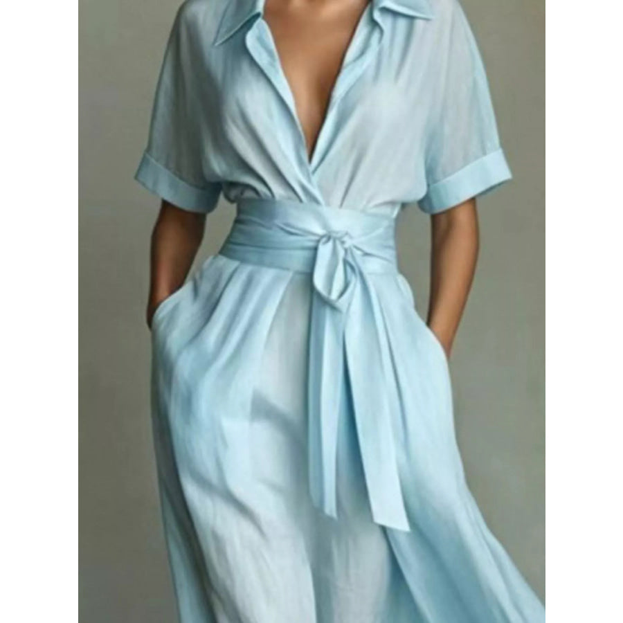 Collared Neck Maxi Shirt Dress Apparel and Accessories