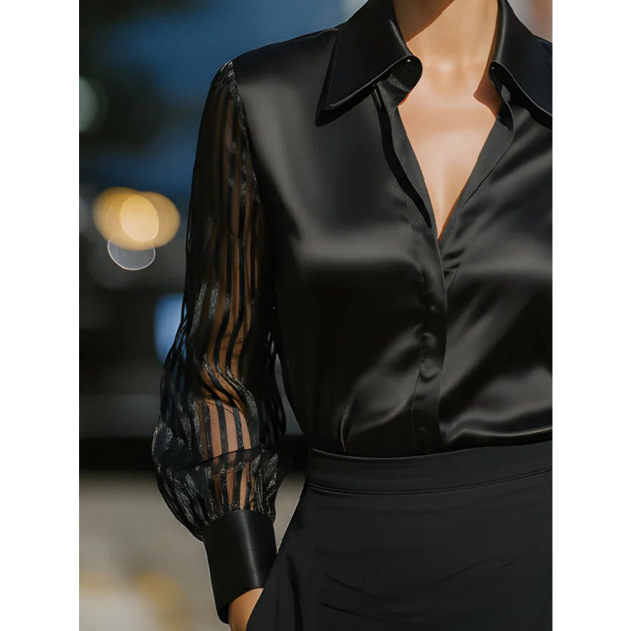 Collared Neck Sheer Sleeve Shirt Apparel and Accessories