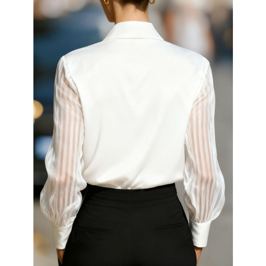 Collared Neck Sheer Sleeve Shirt Apparel and Accessories