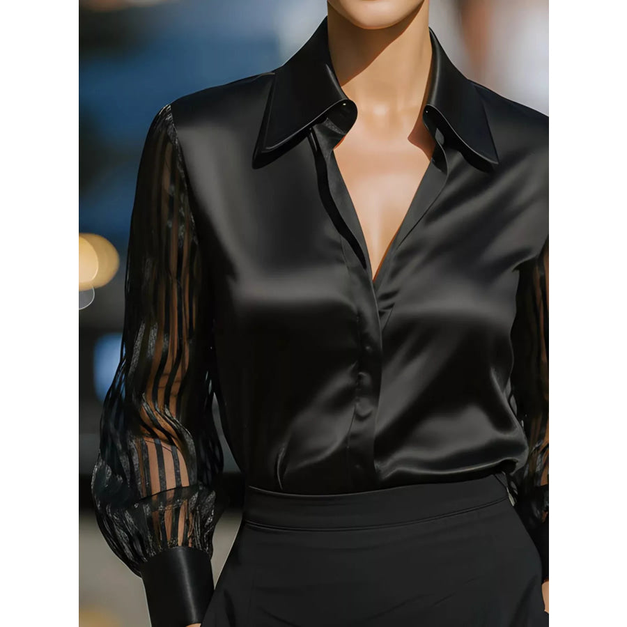 Collared Neck Sheer Sleeve Shirt Apparel and Accessories