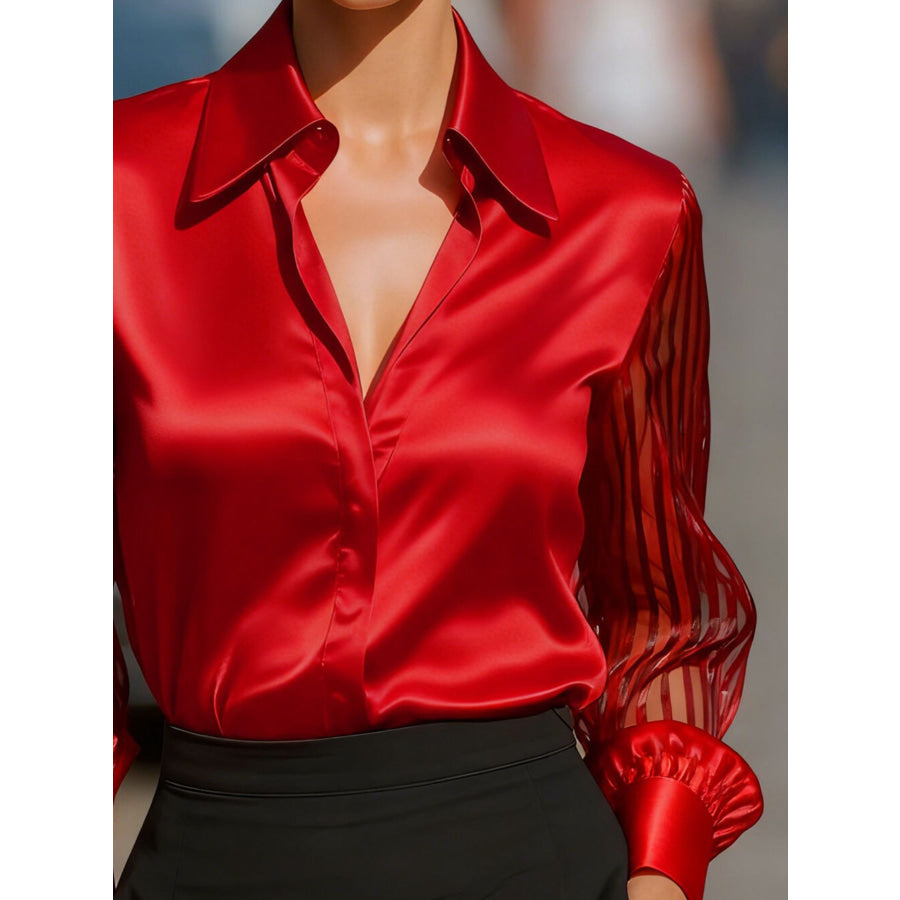 Collared Neck Sheer Sleeve Shirt Apparel and Accessories