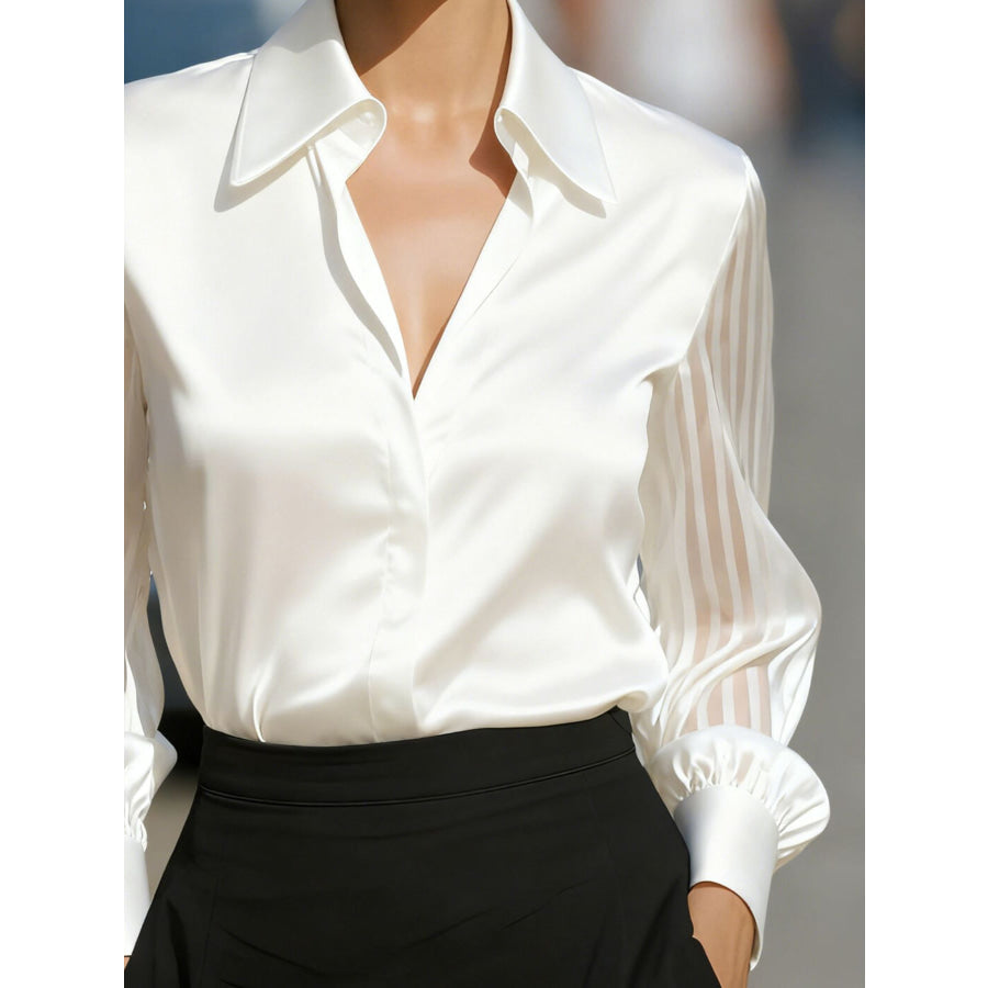 Collared Neck Sheer Sleeve Shirt Apparel and Accessories
