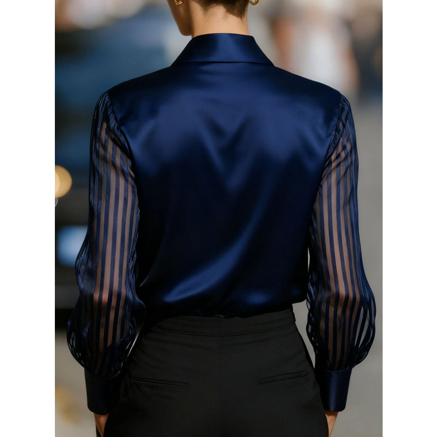 Collared Neck Sheer Sleeve Shirt Apparel and Accessories