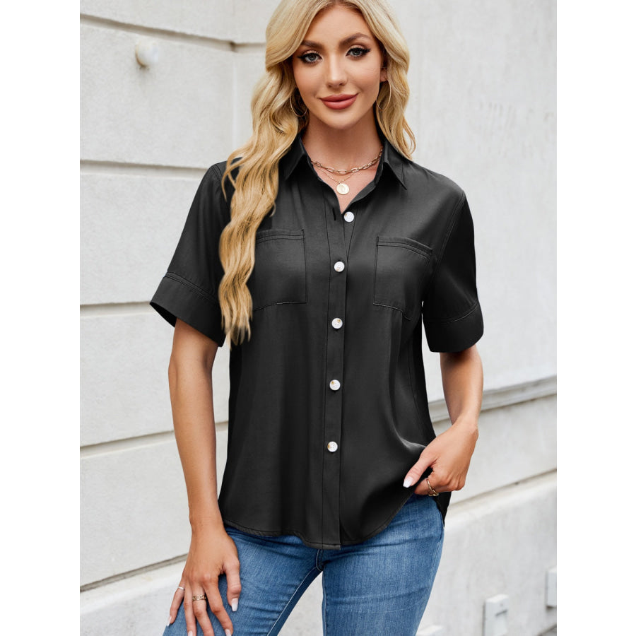 Collared Neck Short Sleeve Shirt Apparel and Accessories