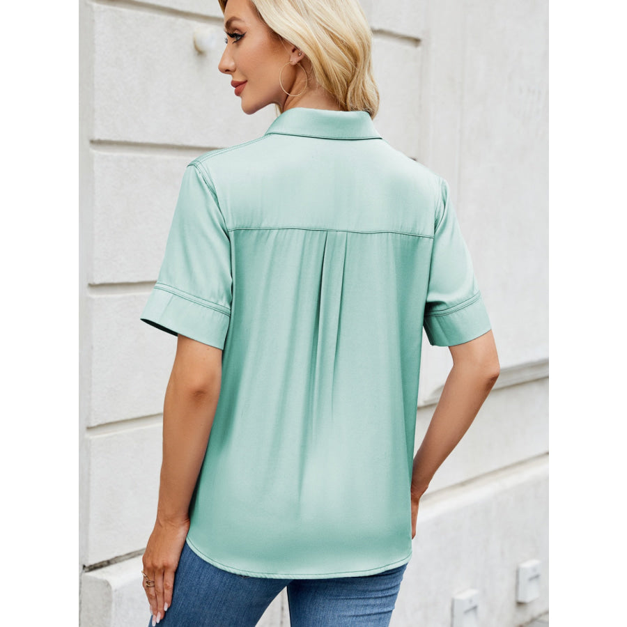 Collared Neck Short Sleeve Shirt Apparel and Accessories