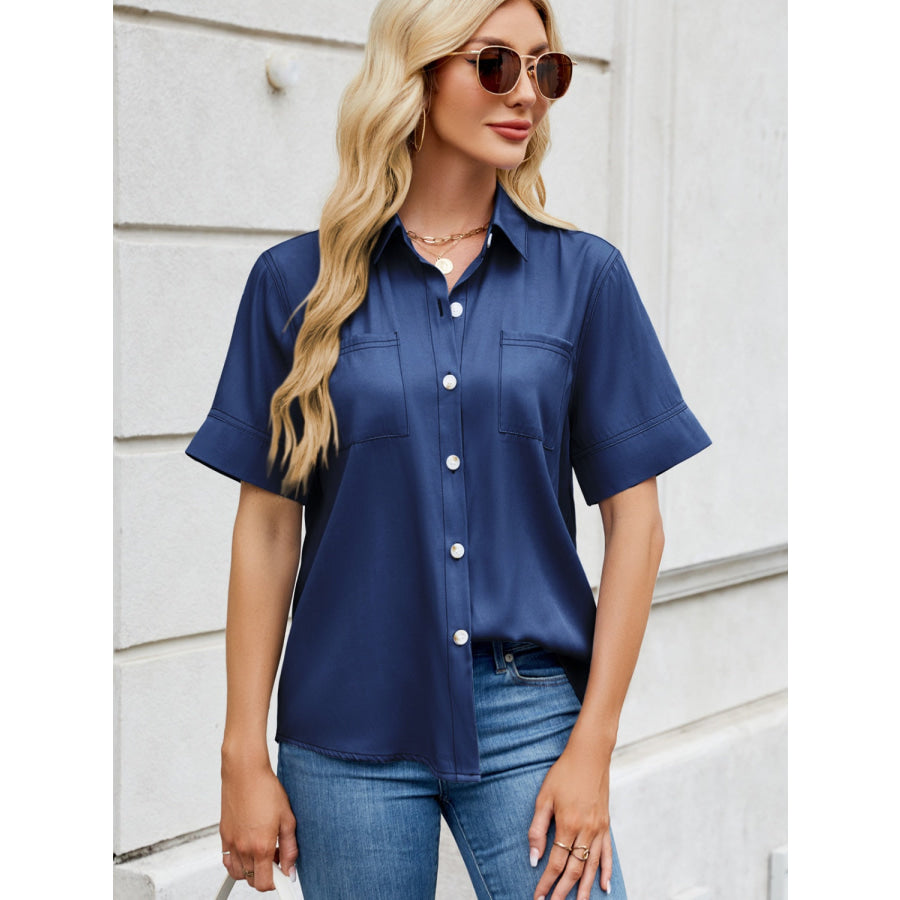 Collared Neck Short Sleeve Shirt Apparel and Accessories