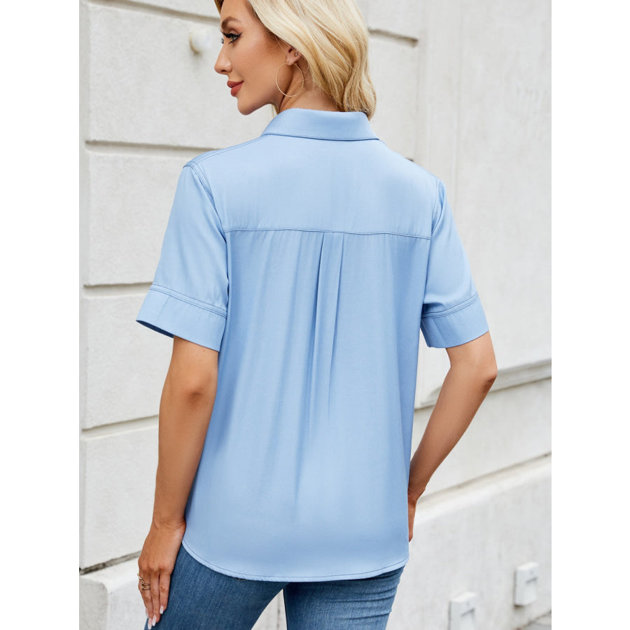 Collared Neck Short Sleeve Shirt Apparel and Accessories