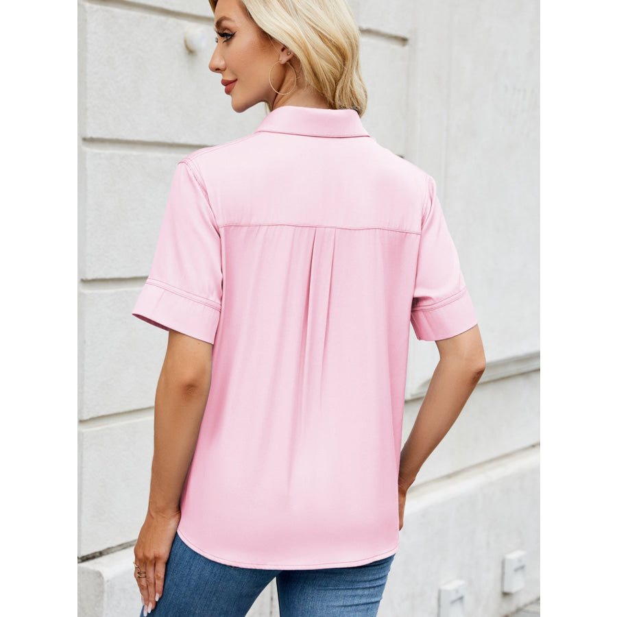 Collared Neck Short Sleeve Shirt Apparel and Accessories