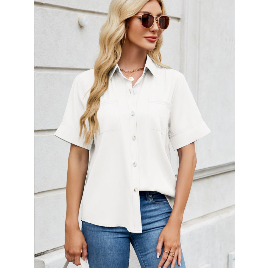 Collared Neck Short Sleeve Shirt Apparel and Accessories