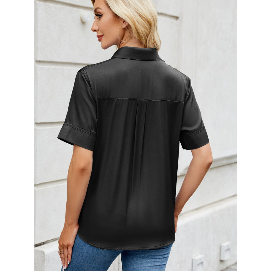 Collared Neck Short Sleeve Shirt Apparel and Accessories