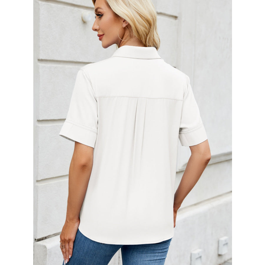 Collared Neck Short Sleeve Shirt Apparel and Accessories