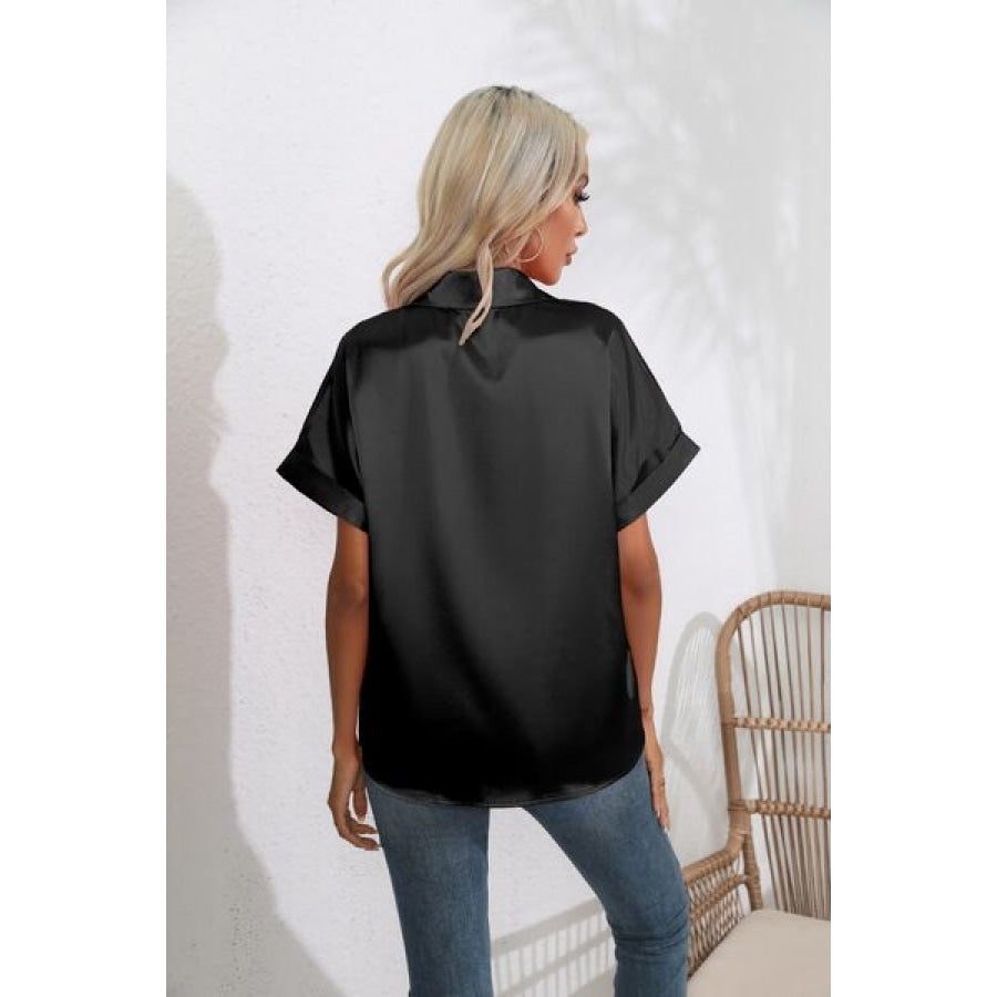 Collared Neck Short Sleeve Shirt Clothing