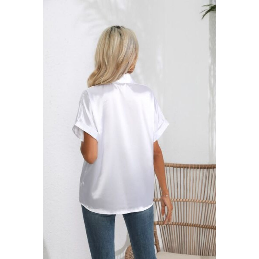 Collared Neck Short Sleeve Shirt Clothing