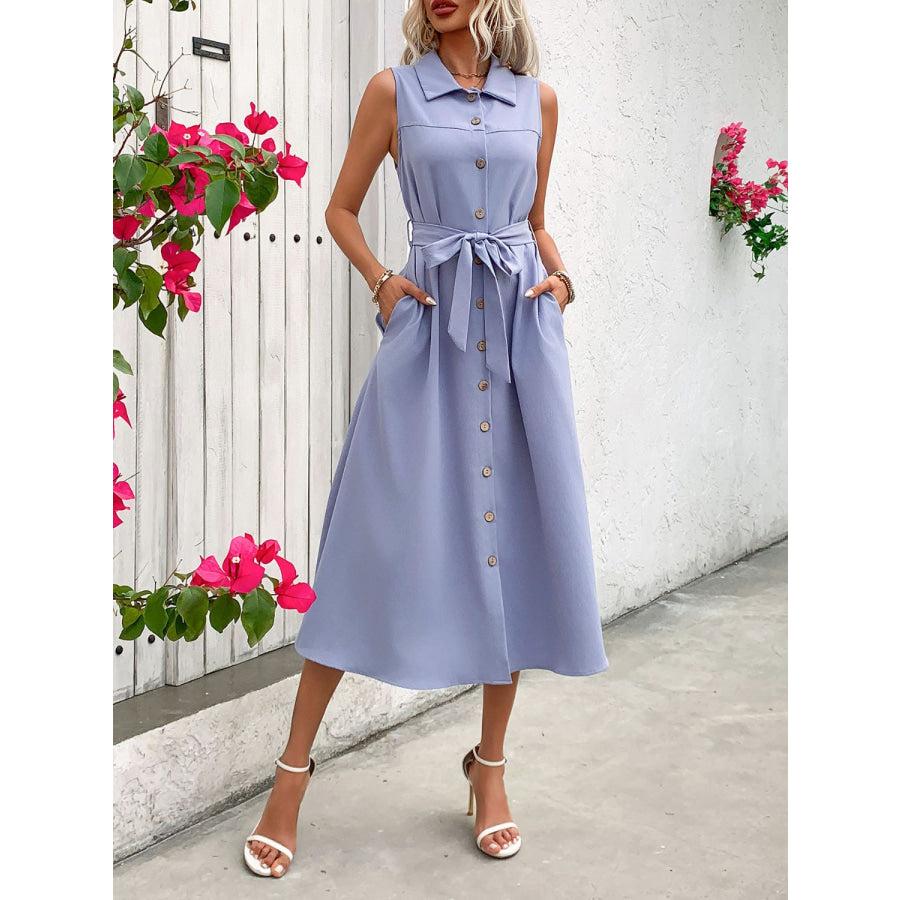 Collared Neck Sleeveless Dress Apparel and Accessories