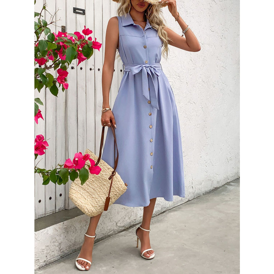 Collared Neck Sleeveless Dress Apparel and Accessories