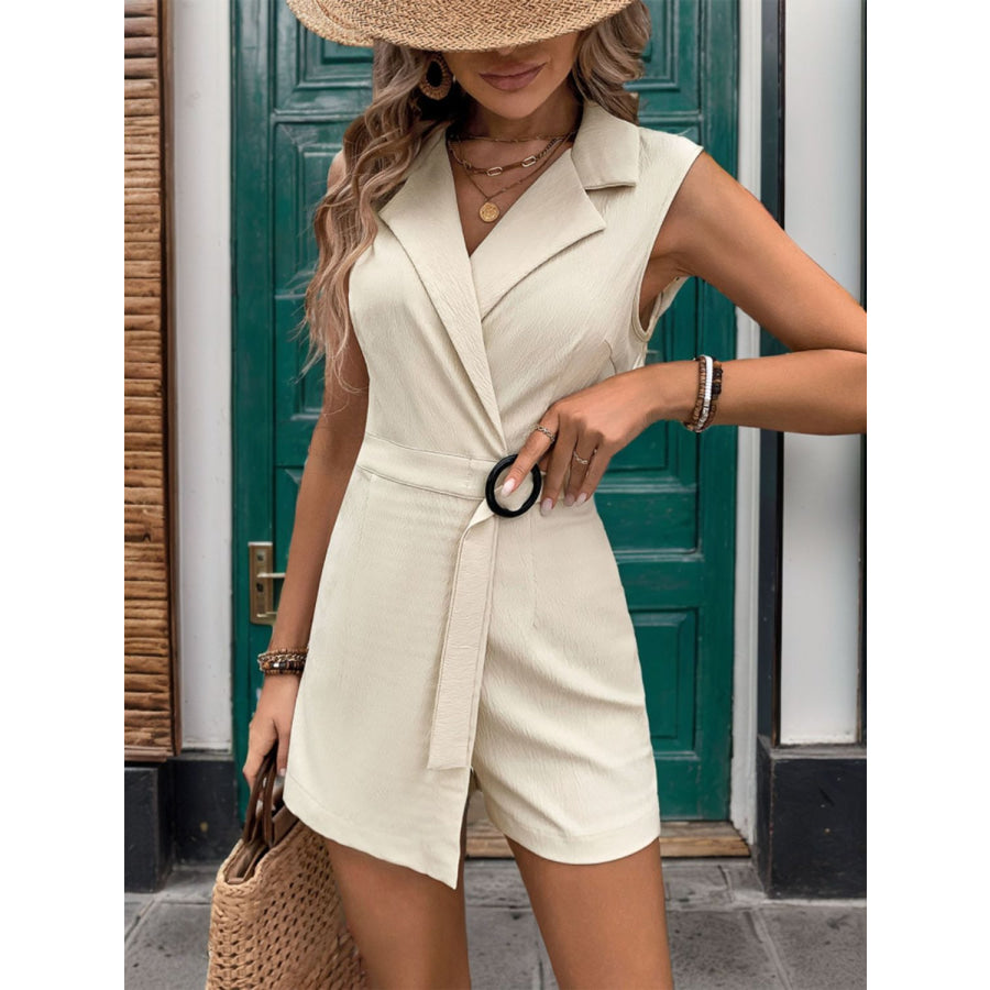 Collared Neck Sleeveless Romper Cream / S Apparel and Accessories