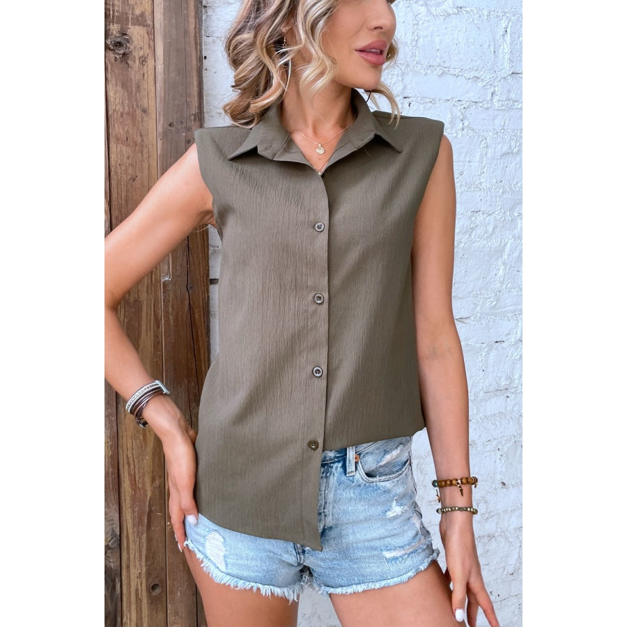 Collared Neck Sleeveless Shirt