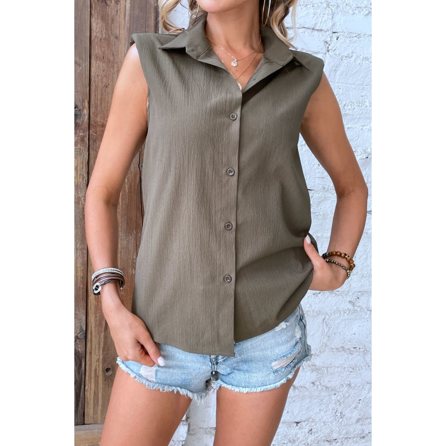 Collared Neck Sleeveless Shirt