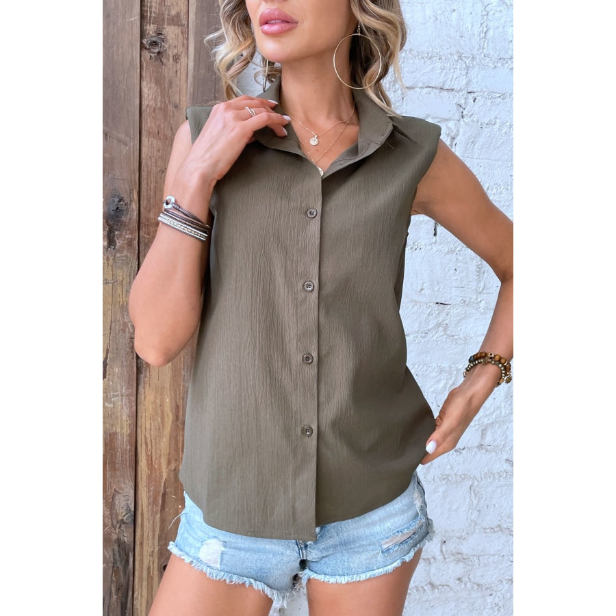 Collared Neck Sleeveless Shirt