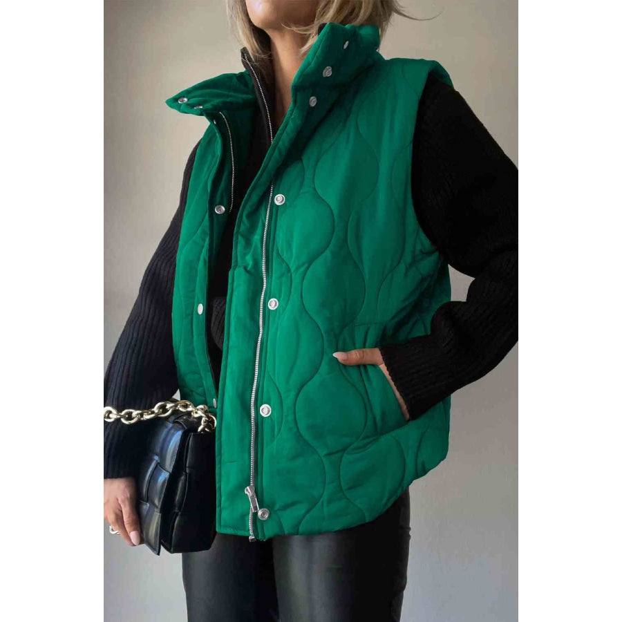 Collared Neck Vest with Pockets Green / S