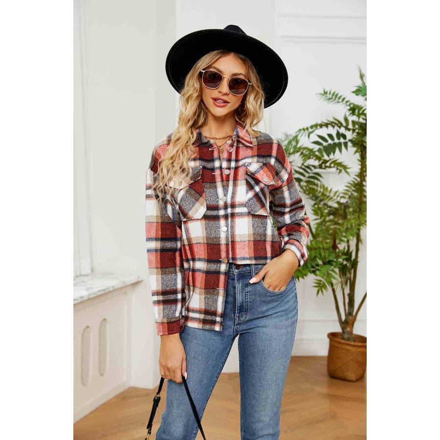 Collared Plaid Shacket Strawberry / S