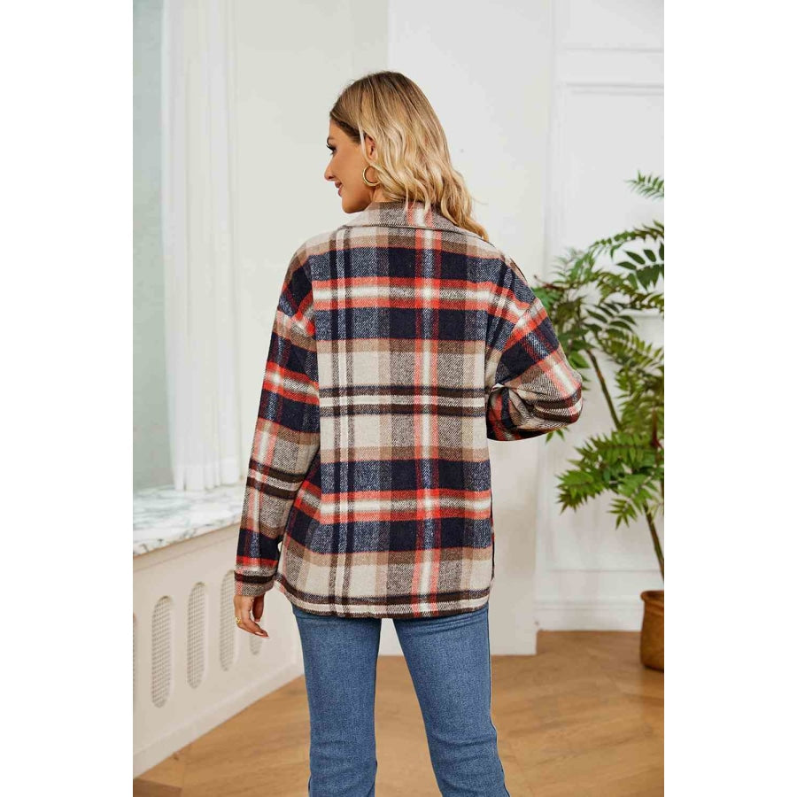 Collared Plaid Shacket Tan / S