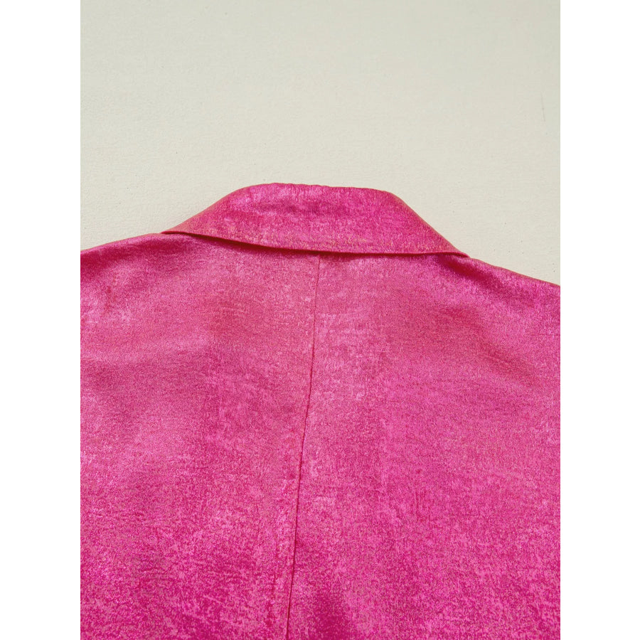 Collared V Neck Half Sleeve Metallic Top Apparel and Accessories