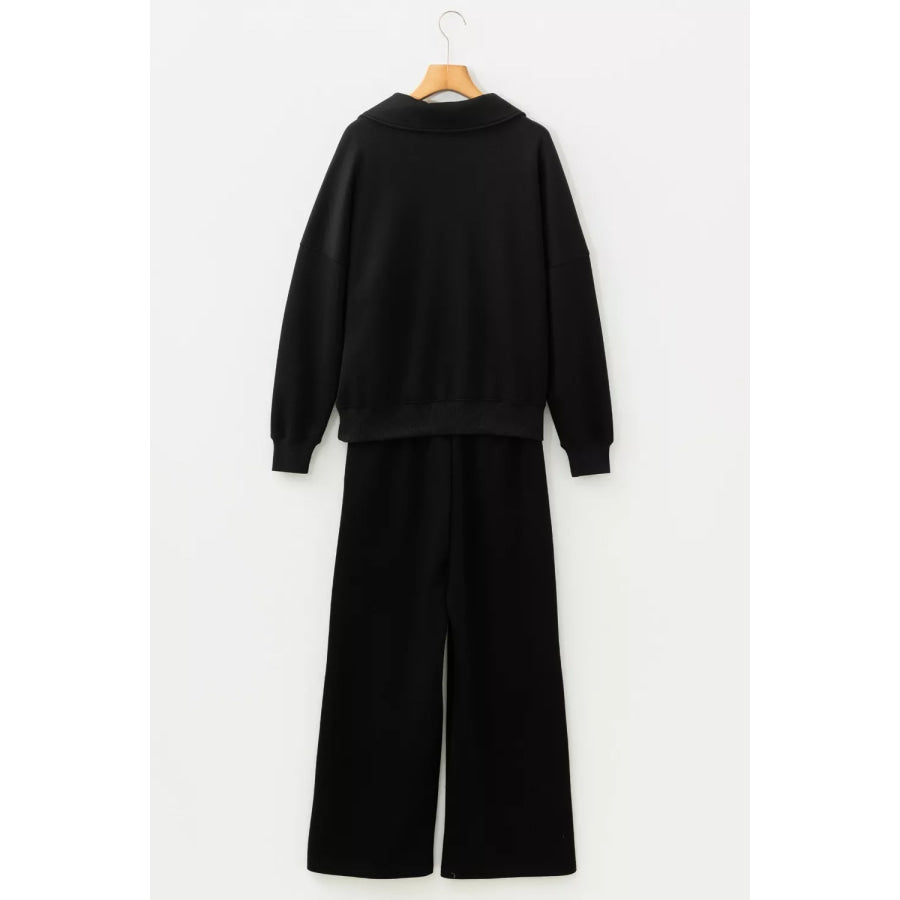 Collared V Neck Pullover Sweatshirt Sweatpants Set Apparel and Accessories